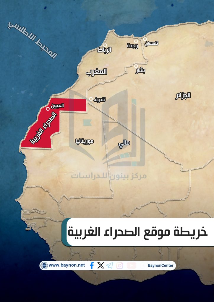 خريطة موقع الصحراء الغربية في المغرب العربي